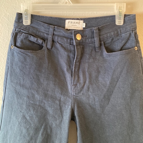 FRAME Navy Wide Leg Cropped Raw Hem Jeans 26 - Picture 6 of 11